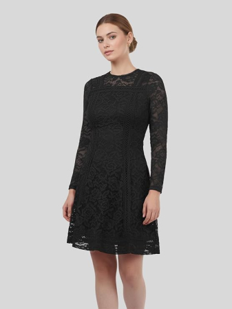 Rochie eleganta neagra de vara,lungime peste genunchi, decolteu in rotund, maneci lungi S [2]