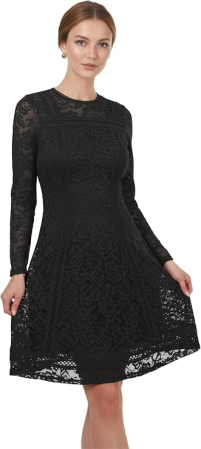 ROCHII - Rochie eleganta neagra de vara,lungime peste genunchi, decolteu in rotund, maneci lungi S