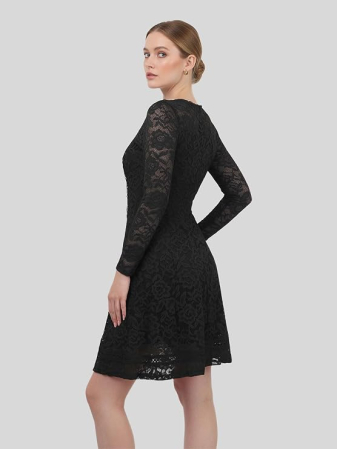 Rochie eleganta neagra de vara,lungime peste genunchi, decolteu in rotund, maneci lungi XL [4]