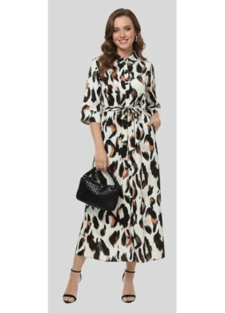 Rochie Tip Camasa pentru Femei Plus Size, cu Imprimeu Leopard, Cordon in Talie, Maneci 3/4, 4XL [1]