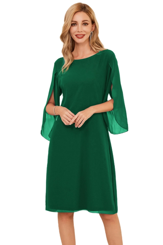 ROCHII - Rochie eleganta, peste genunchi, mâneci 3/4, verde M