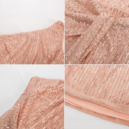 Rochie eleganta, deasupra la genunchi, fara mâneci, mulata, roz gold M [4]