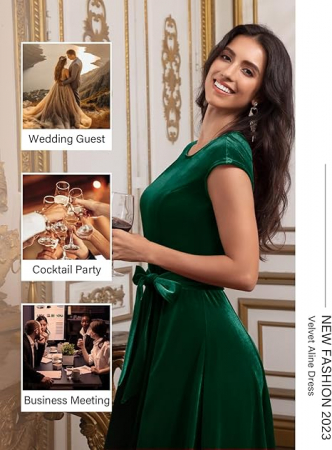 Rochie eleganta, peste genunchi, fara mâneci , verde catifea S [4]