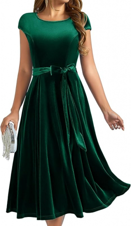 ROCHII - Rochie eleganta, peste genunchi, fara mâneci , verde catifea S