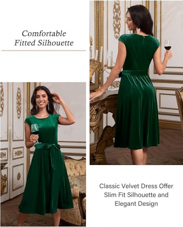 Rochie eleganta, peste genunchi, fara mâneci , verde catifea XL [1]