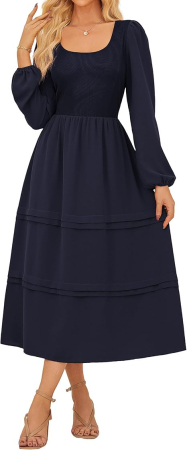 ROCHII - Rochie casual, peste genunchi, mâneci lungi, albastra M