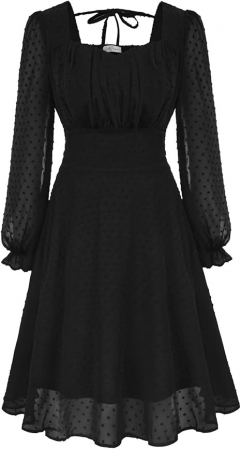 ROCHII - Rochie eleganta, peste genunchi, mâneci lungi, neagra, dantela S