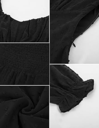 Rochie eleganta, peste genunchi, mâneci lungi, neagra, dantela S [3]