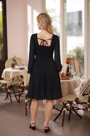 Rochie eleganta, peste genunchi, mâneci lungi, neagra, dantela S [5]