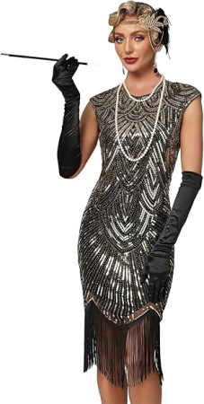 Rochie eleganta scurta, mulata pe corp, fara mâneci, neagra cu auriu XL [3]