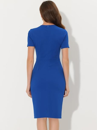 Rochie eleganta scurta, mulata pe corp, mâneci scurte, albastra S [2]