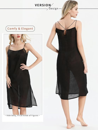 Rochie lejera de somn/plaja pentru femei, din material moale, neagra 2XL [2]