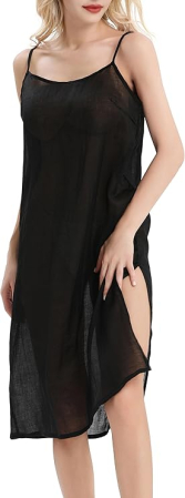 Pijamale dama - Rochie lejera de somn/plaja pentru femei, din material moale, neagra 2XL