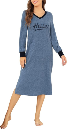 Pijamale dama - Rochie lejera de somn pentru femei, din material moale, albastra S