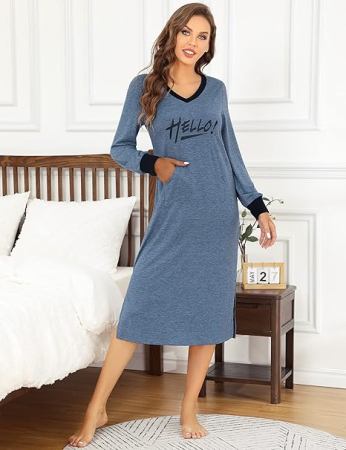 Rochie lejera de somn pentru femei, din material moale, albastra 2XL [1]