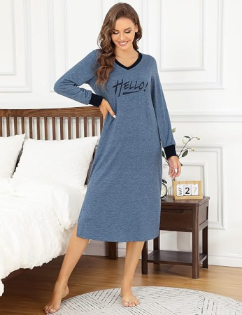 Rochie lejera de somn pentru femei, din material moale, albastra 2XL [3]