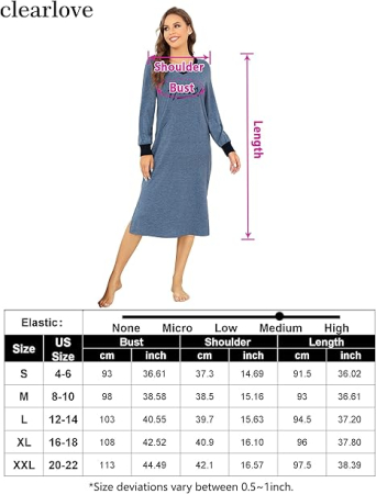 Rochie lejera de somn pentru femei, din material moale, albastra 2XL [5]