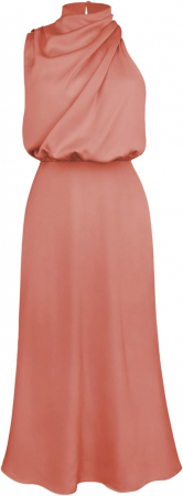 Rochie lunga eleganta din satin, fara maneci, crem piersica, marimea S [1]