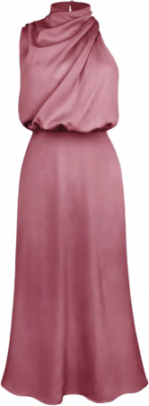 IMBRACAMINTE - Rochie lunga eleganta din satin, fara maneci, Roz inchis, marimea S