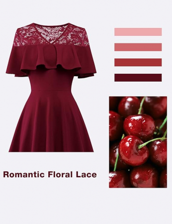 Rochie lunga, fara maneci, cu dantele visinie L [2]