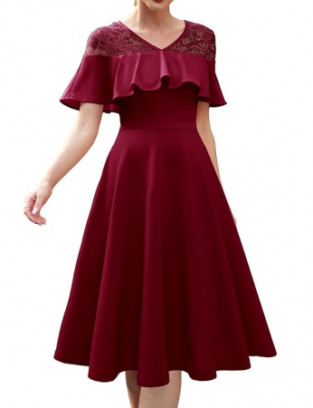 ACCESORII BIROU - Rochie lunga, fara maneci, cu dantele visinie L