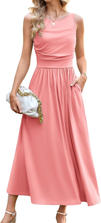 ROCHII - Rochie eleganta lunga pe corp, fara maneci, talie supla, Roz XL