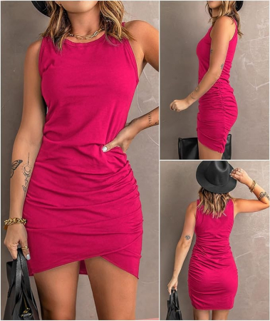 Rochie roz casual deasupra la genunchi, de zi cu zi, fara maneci, L [2]