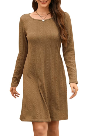 ROCHII - Rochie maro casual tricotata pentru femei, mâneci lungi, M