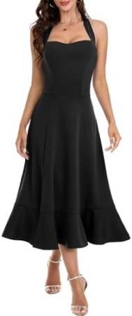 ROCHII - Rochie neagra eleganta de vara, umeri goi, fermoar ascuns pe spate, L