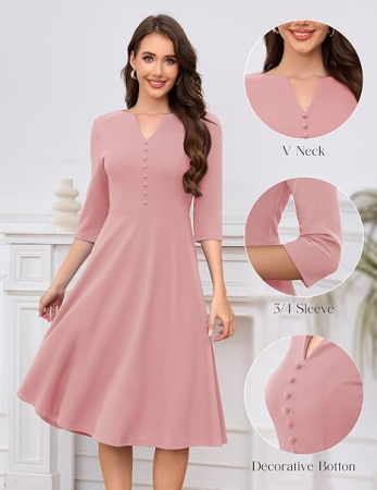 Rochie Roz eleganta de vara,lungime peste genunchi, decolteu in V, fermoar ascuns pe spate, L [3]