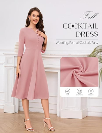 Rochie Roz eleganta de vara,lungime peste genunchi, decolteu in V, fermoar ascuns pe spate, L [2]