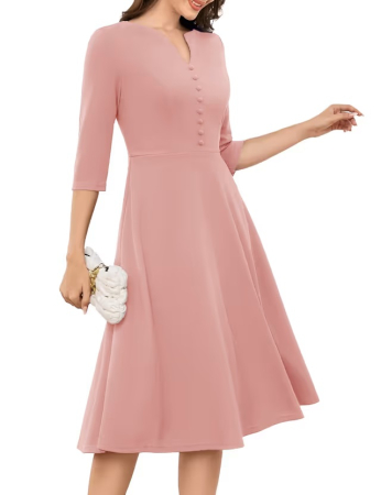ROCHII - Rochie Roz eleganta de vara,lungime peste genunchi, decolteu in V, fermoar ascuns pe spate, L