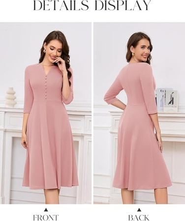 Rochie Roz eleganta de vara,lungime peste genunchi, decolteu in V, fermoar ascuns pe spate, L [1]