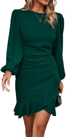 ROCHII - Rochie verde eleganta, deasupra la genunchi, maneci lungi L