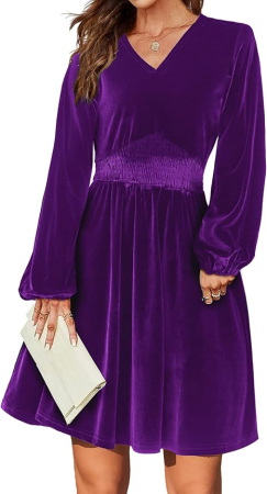 ROCHII - Rochie mov eleganta, lunga pana la genunchi, mâneci lungi, L