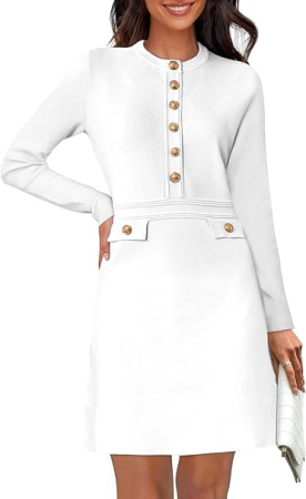 ROCHII - Rochie alba eleganta, mulata pe corp, mâneci lungi, L
