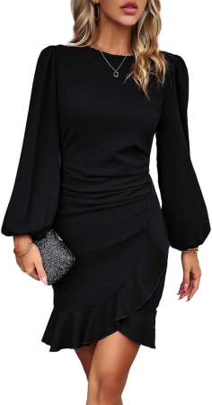 ROCHII - Rochie neagra Cocktail Damă A-Line, Asimetrică High-Low, Talie Accentuată, Elegantă, S