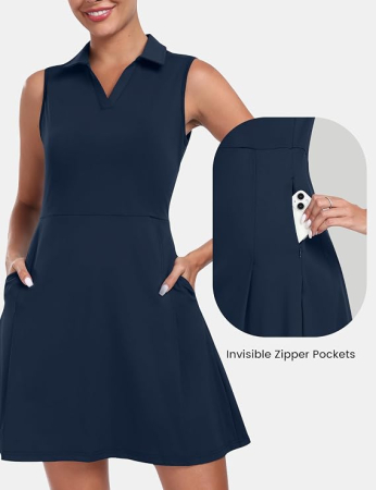 Rochie albastra Polo Damă Sport, Fără Mâneci, Guler cu Fermoar 1/4, Bumbac Blend, 2XL [1]