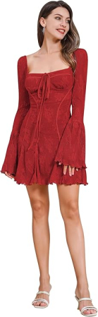 ROCHII - Rochie casual scurta pe corp, cu decolteu patrat, rosie M