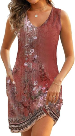 ROCHII - Rochie de Vară rosie Damă Joligiao, Decolteu în V, Fără Mâneci, cu Buzunare, S