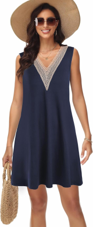 Rochie albastra casual deasupra la genunchi, vaporoasa, fara maneci 3XL [2]