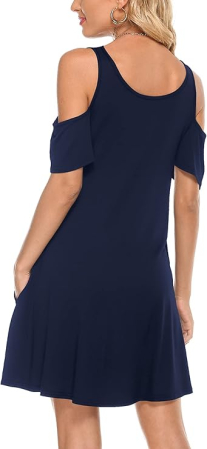 Rochie albastra casual lejera, umerii goi, buzunare, S [2]