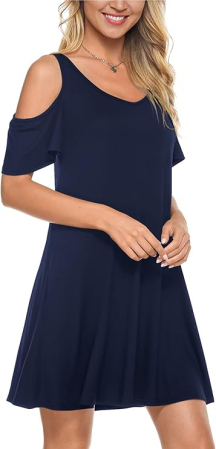 Rochie albastra casual lejera, umerii goi, buzunare, S [1]
