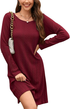 ROCHII - Rochie visinie casual tricotata pentru femei, mâneci lungi, S