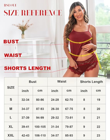 Set Pijama rosie Damă RSLOVE, Elegant și Senzual, Dantelă Transparentă, Material Moale și Elastic, Lenjerie de Noapte, 2XL [4]