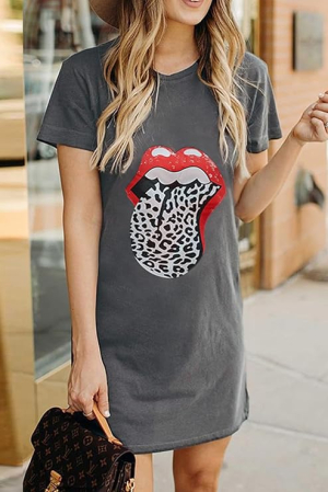 Rochie scurta casual, lejera pentru femei, fara maneci, gri cu model S [4]