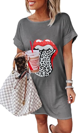 ROCHII - Rochie scurta casual, lejera pentru femei, fara maneci, gri cu model S