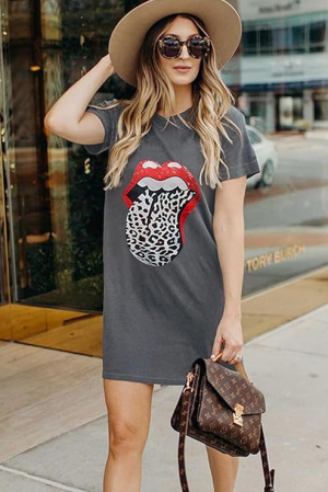 Rochie scurta casual, lejera pentru femei, fara maneci, gri cu model S [3]