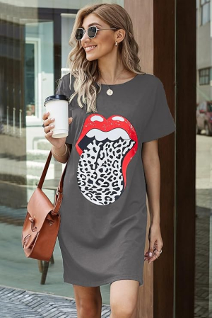 Rochie scurta casual, lejera pentru femei, fara maneci, gri cu model S [2]