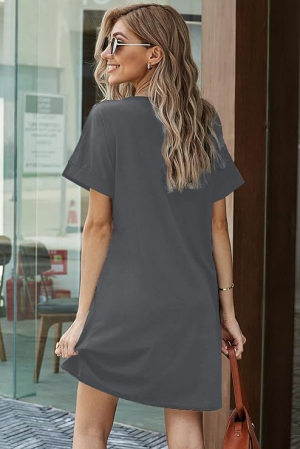 Rochie scurta casual, lejera pentru femei, fara maneci, gri cu model S [5]